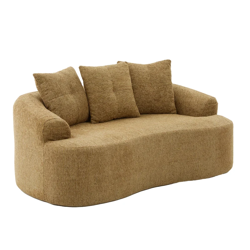 Canapé 2 places en chenille jaune coussins profonds sans montage 164cm INFINITEVERTE