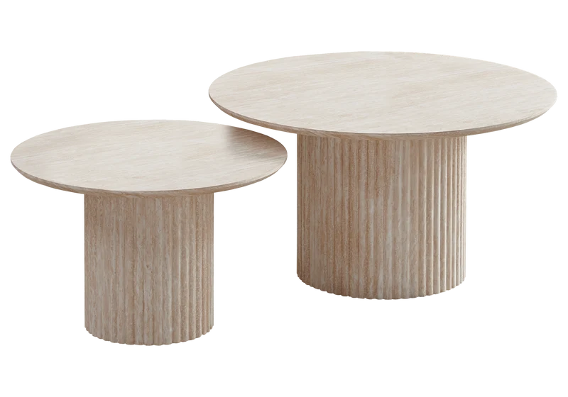 Table basse gigogne ronde travertin cannelée - Terra