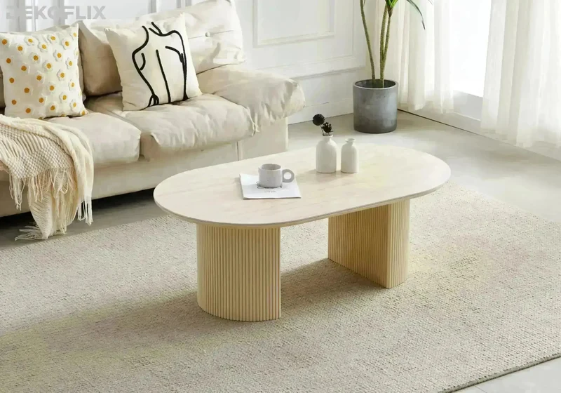 Table basse ovale travertin cannelée - Terra