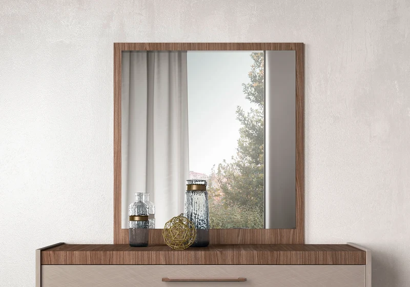 Miroir mural cadre bois noyer design - Nora