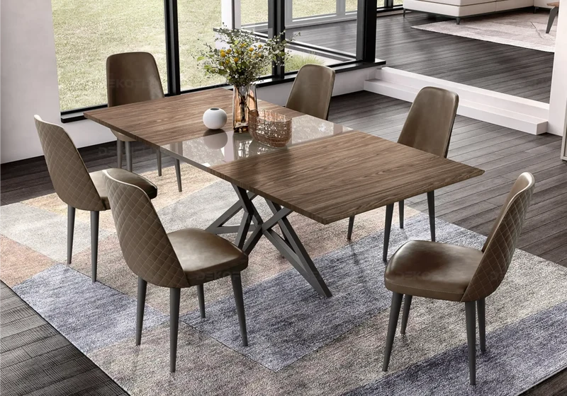 Table à manger extensible bois noyer et métal noir - Nora