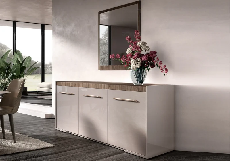 Buffet 3 portes bois corde et plateau noyer design - Nora