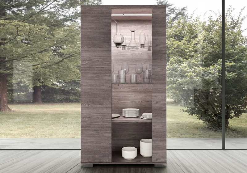 Vitrine 1 ou 2 portes avec éclairage LED orme - Viola