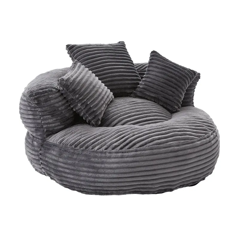 Grand fauteuil rond en velours côtelé gris chaise lounge avec trois coussins FLAREINFIN