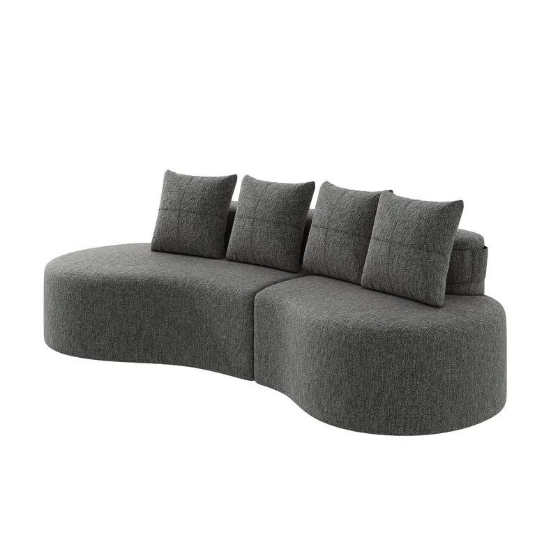 Canapé 3 places en lin gris avec 4 coussins, porte-gobelet, poches latérales sans montage 240x109cm FLAREINFI