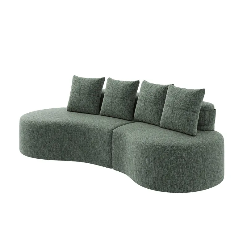 Canapé 3 places en lin vert avec 4 coussins, porte-gobelet, poches latérales sans montage 240x109cm FLAREQUASI