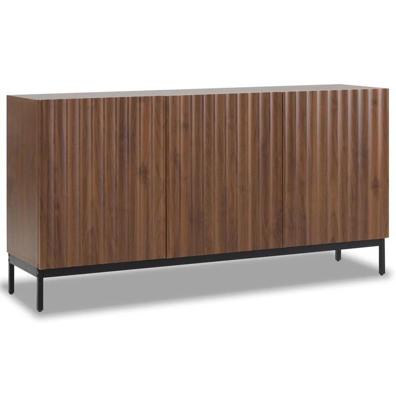 Buffet effet chêne vintage grainé foncé 3D ondulé 150x40x80cm GHOTS