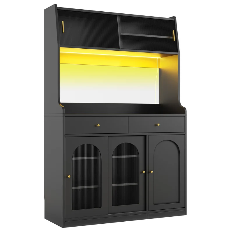 Vaisselier de cuisine noir vitrine modulable avec LED 120x40x180cm RIFTKRYOSYNOR