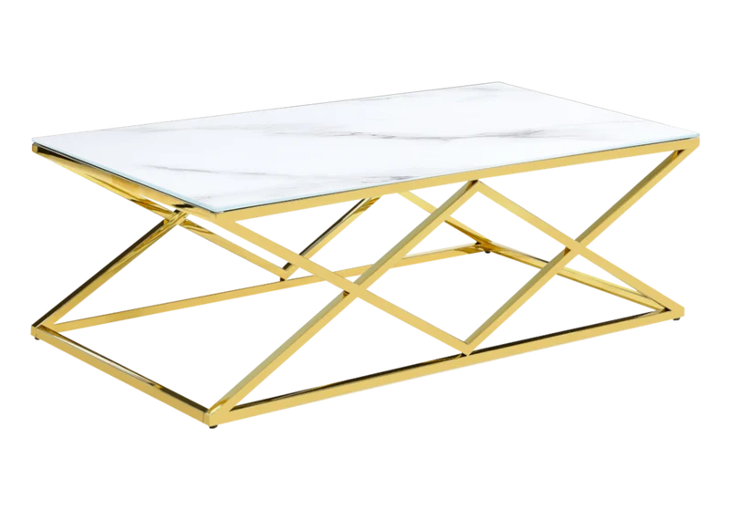 Table basse effet marbre blanc et pied doré - Erly