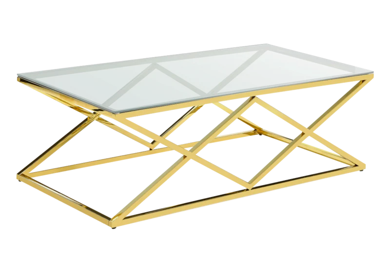 Table basse en verre transparent et pied doré - Erly