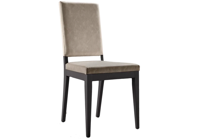 Chaise similicuir taupe pieds bois massif - Kali