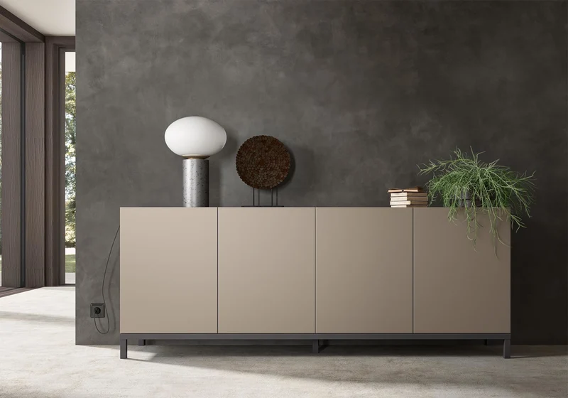 Buffet 4 portes effet marbre pieds métal - Kali
