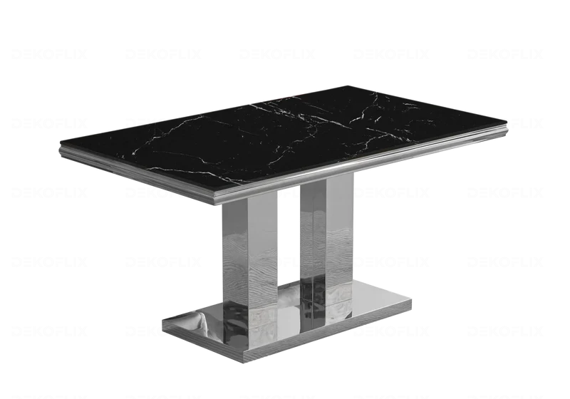 Table à manger marbre noir argent design - Versus