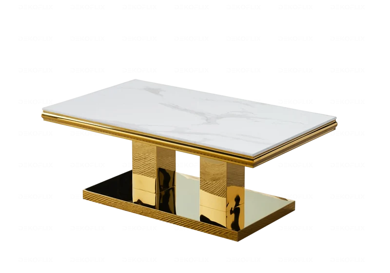 Table basse marbre blanc dorée design - Versus