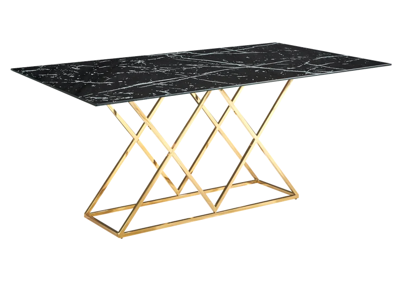 Table à manger effet marbre noir et pied doré - Erly