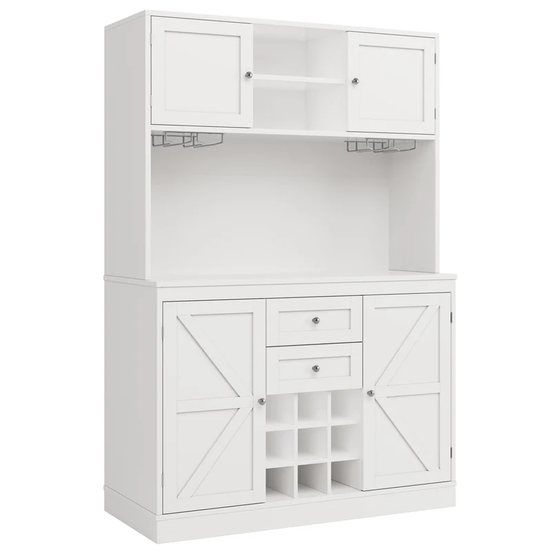 Vaisselier buffet haut blanc étagères réglables et range-bouteilles, 4 portes & 2 tiroirs 120x40x188cm VERIAN