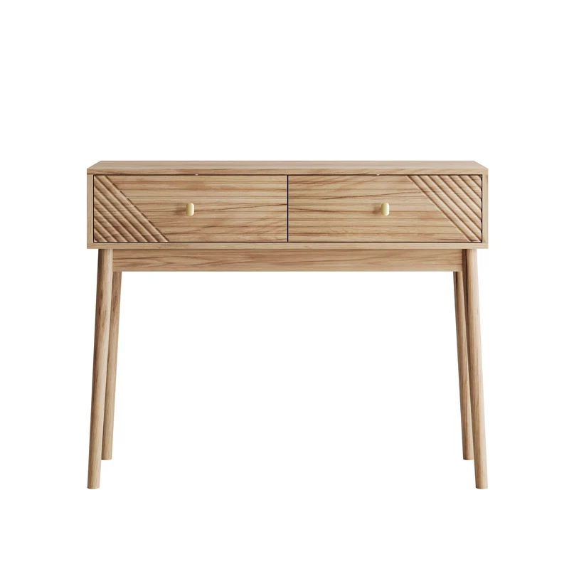 Console élégant effet chêne avec tiroirs 100x35x80cm QUANTALST