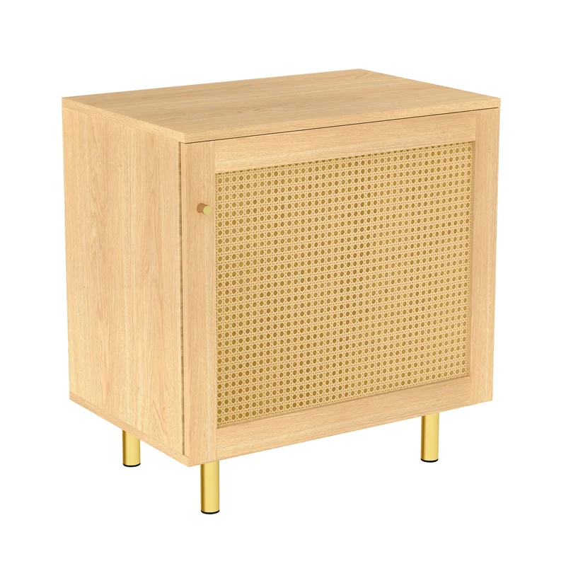 Buffet bas effet bois en rotin tressé 1 porte, 60x40x63 cm HALOITE