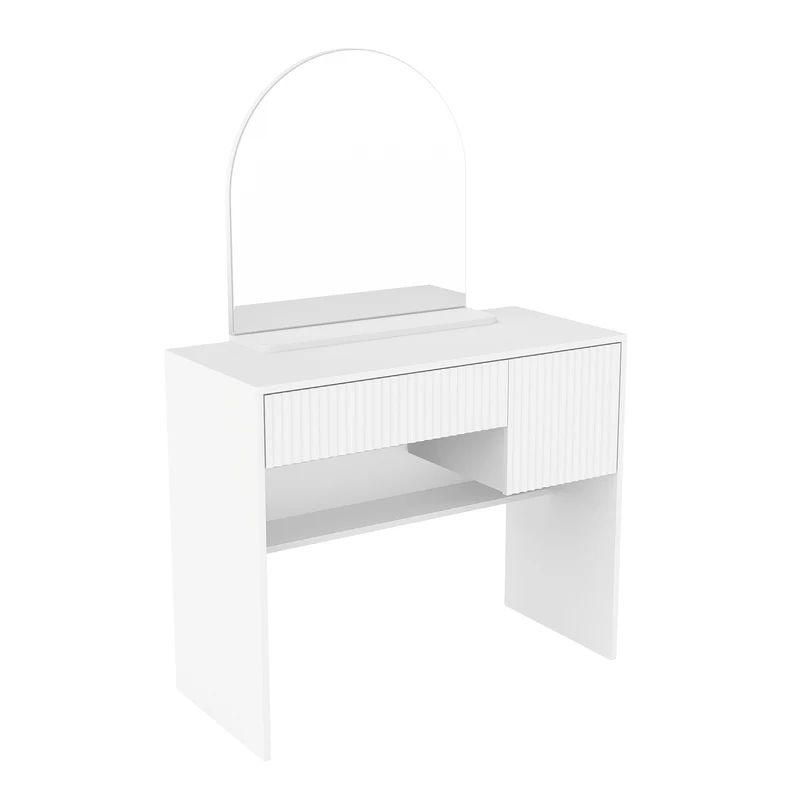 Coiffeuse avec miroir table de maquillage blanche moderne 90x40x135cm sans tabouret ELEMENTIS