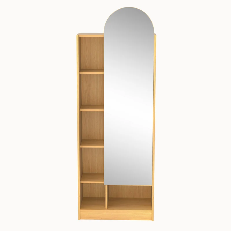 Étagère armoire effet bois porte avec miroir, grande capacité 165x60x28cm LYRICITE