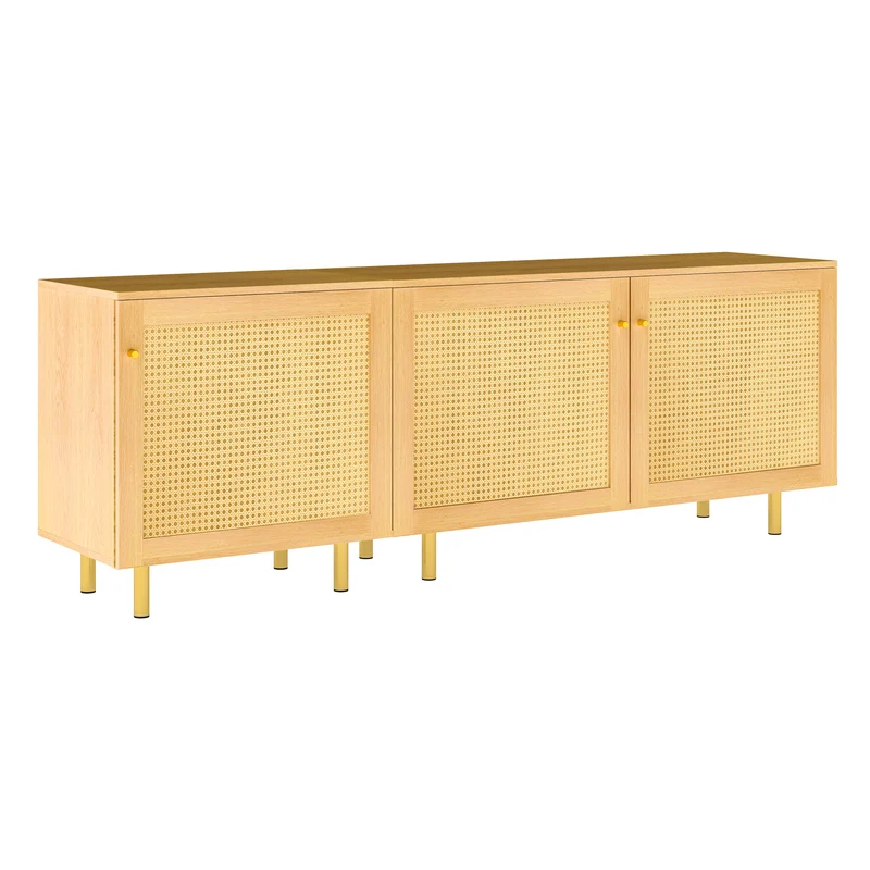 Meuble TV effet bois en rotin 3 portes 180x40x63cm MYSTICIA