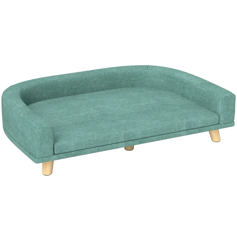Canapé surélevé pour chien vert d'eau avec pieds en bois 98x67x25cm SKYSPRING