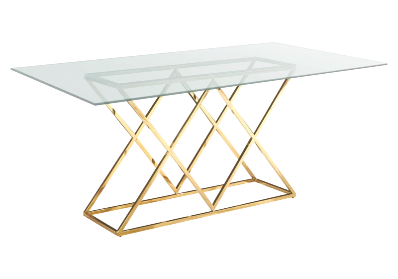 Table à manger en verre transparent et pied doré - Erly