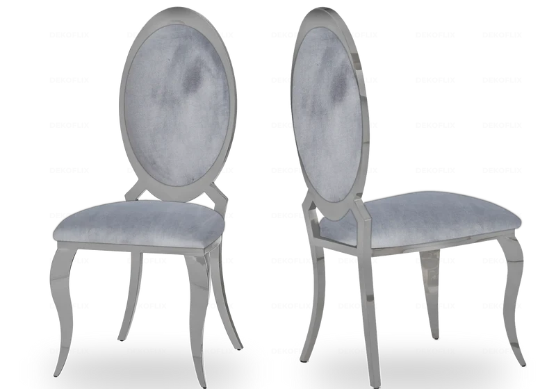 Chaises médaillon velours gris argent - Aura x4