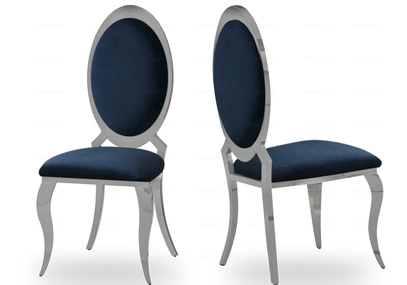 Chaises médaillon velours noir argent - Aura x4