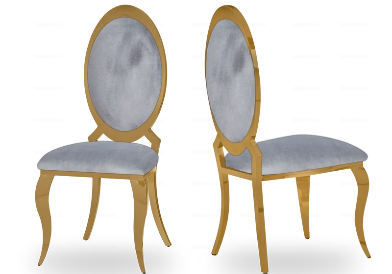 Chaises médaillon velours gris doré - Aura x4