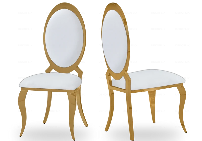 Chaises médaillon simili-cuir blanc doré - Aura x4