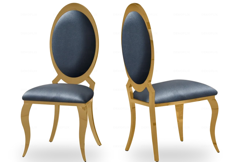 Chaises médaillon simili-cuir noir doré - Aura x4