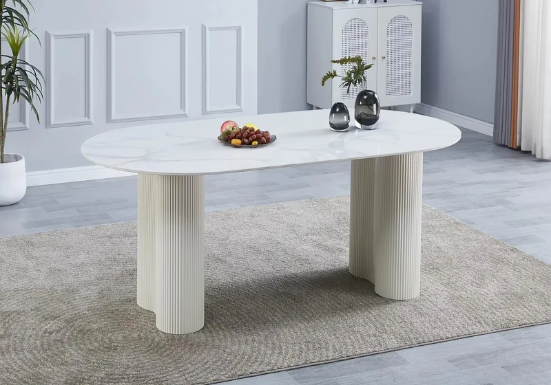 Table à manger céramique marbre blanc - Baya