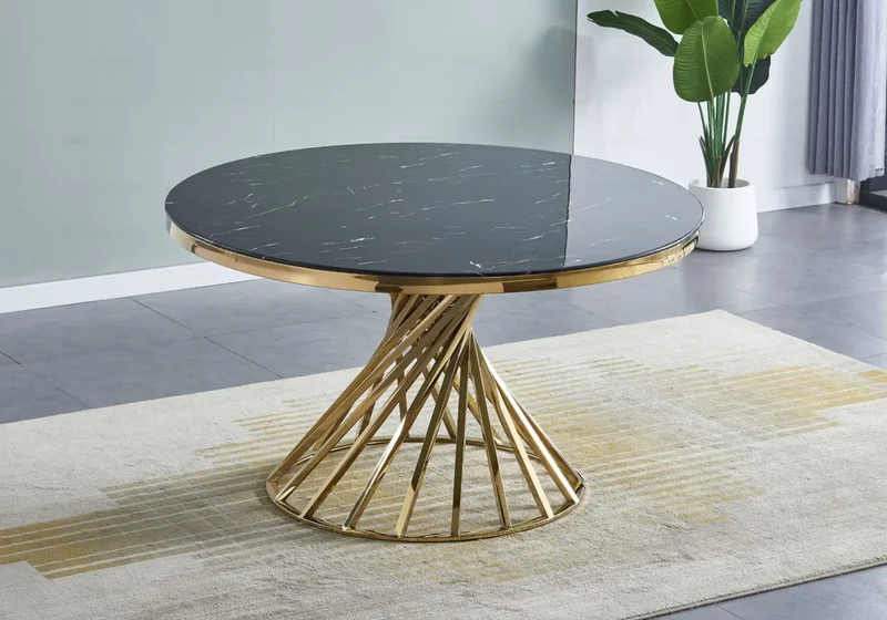 Table à manger ronde marbre noir doré - Ruby