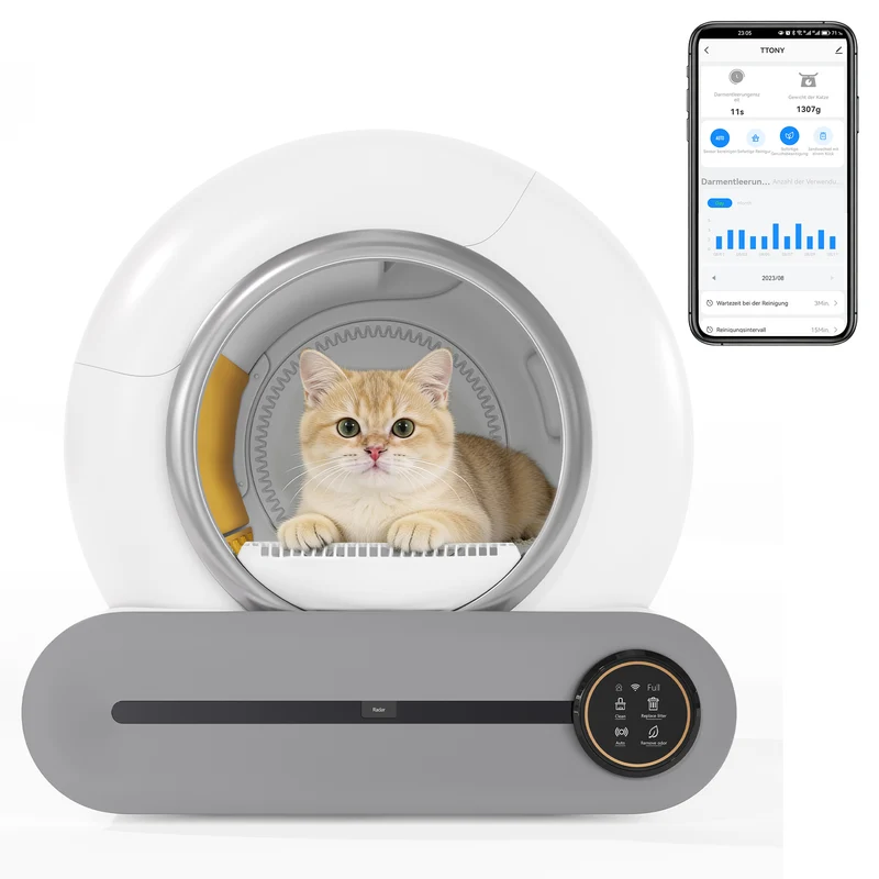 Litière pour chat autonettoyante blanc 65L, automatique, grande capacité, capteur Infrarouge, contrôle APP, sécurité enfant, convient à plusieurs chats, ABS+PC MARSHSILT