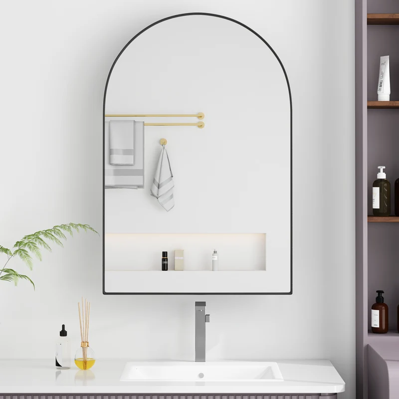 Armoire de toilette miroir arquée noire, encastré ou mural 91x61cm BETELGEUSERED