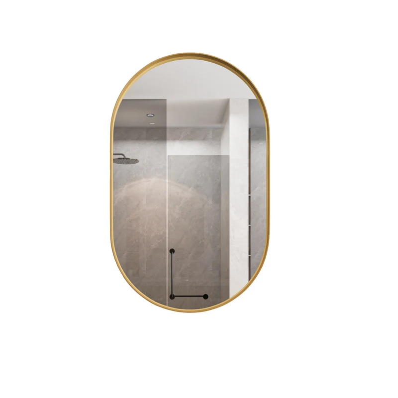 Armoire de toilette ovale avec miroir, encastrable ou murale, cadre doré 85x51,5cm, GLAZECOAT