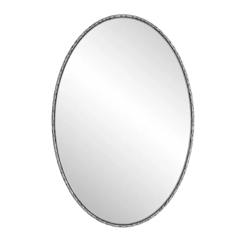 Miroir mural ovale rétro cadre argenté martelé effet antique 100x65cm PATTERNCRACK
