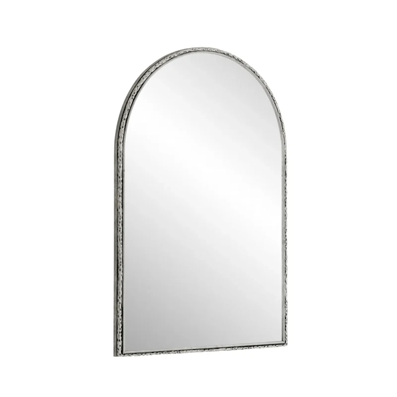 Miroir mural arqué à cadre argent martelé élégant, verre trempée 61 x 2,5 x 91 cm WETLANDMUD