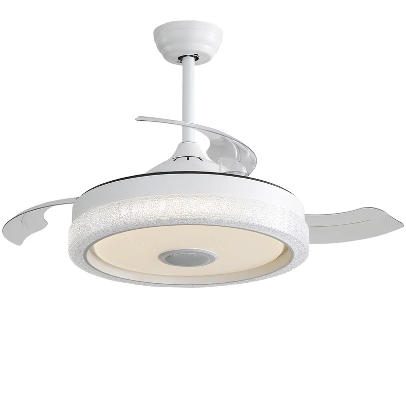 Ventilateur de plafond blanc 42 pouces éclairage LED couleur 32W, 3 pales ABS, moteur DC silencieux, télécommande EMBERCREEK