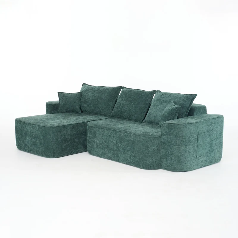 Canapé d'angle XXL L-Form modulable 264cm en chenille vert, profond, sans montage, confort moelleux BIOLOGY