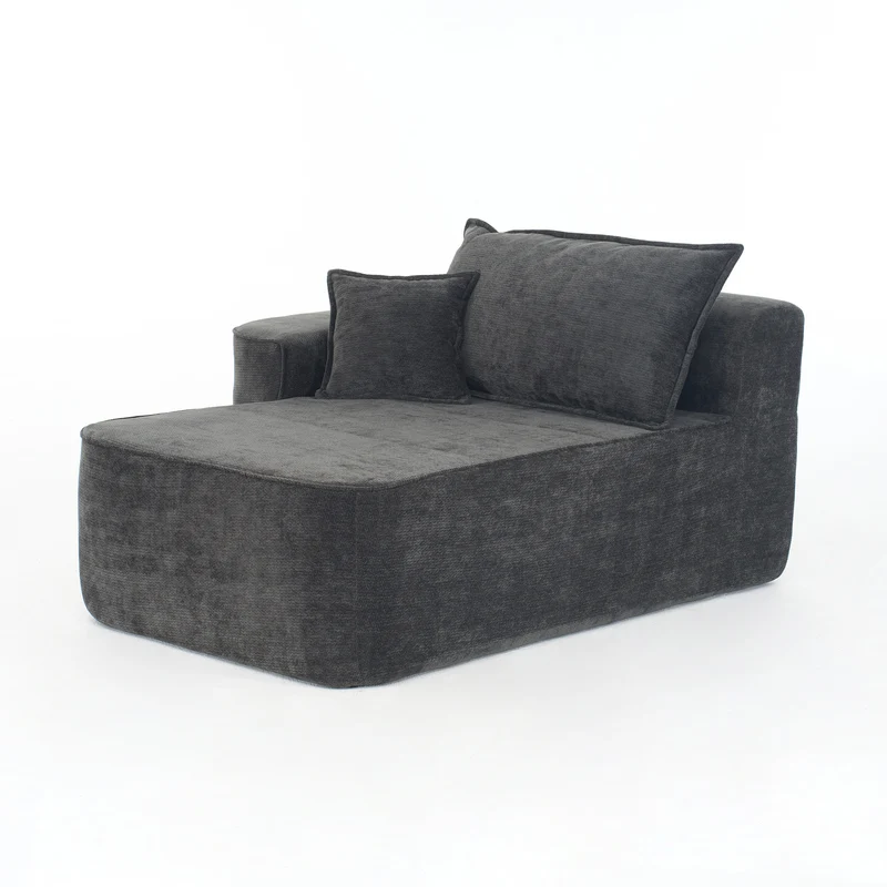 Meridienne canapé simple moelleux en chenille noire sans montage coussin inclus, poches latérales MITIGAT