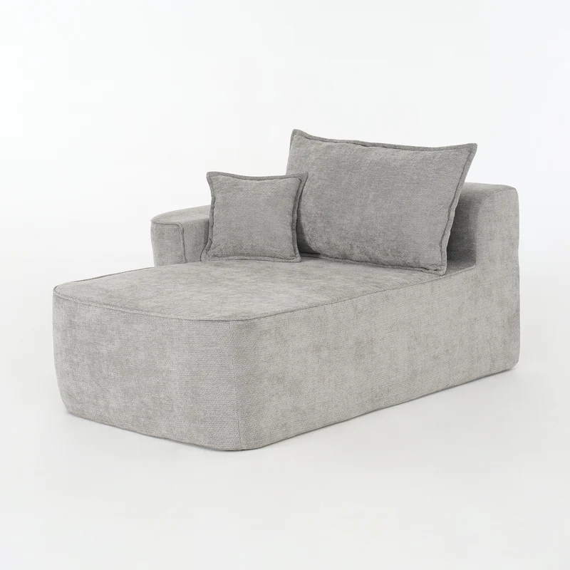 Meridienne canapé simple moelleux en chenille grise sans montage coussin inclus, poches latérales AQUAPON