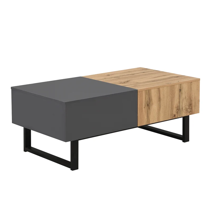 Table basse multifonction moderne coulissante avec rangement caché, effet bois et gris SOLSTICEWHIFF