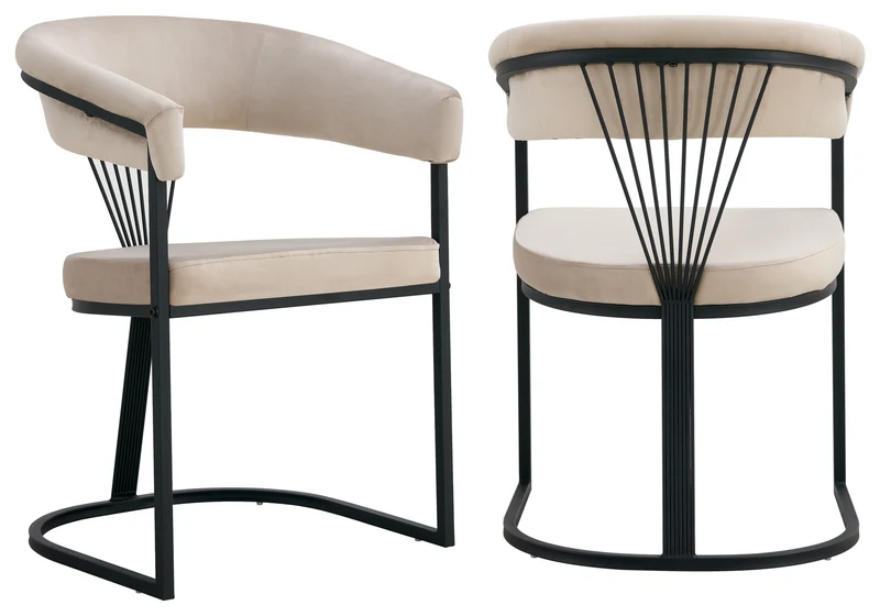 Fauteuil de table velours taupe pieds luge noir - Siam x2