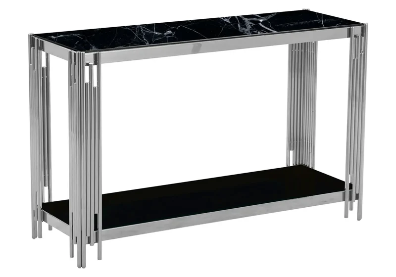 Console argentée marbre noir - Eve