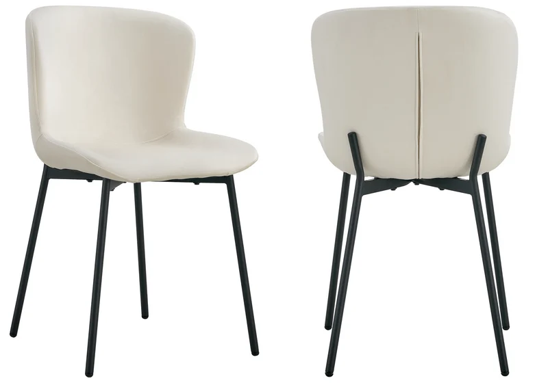 Chaise salle manger velours écru pieds noir - Vesta x4
