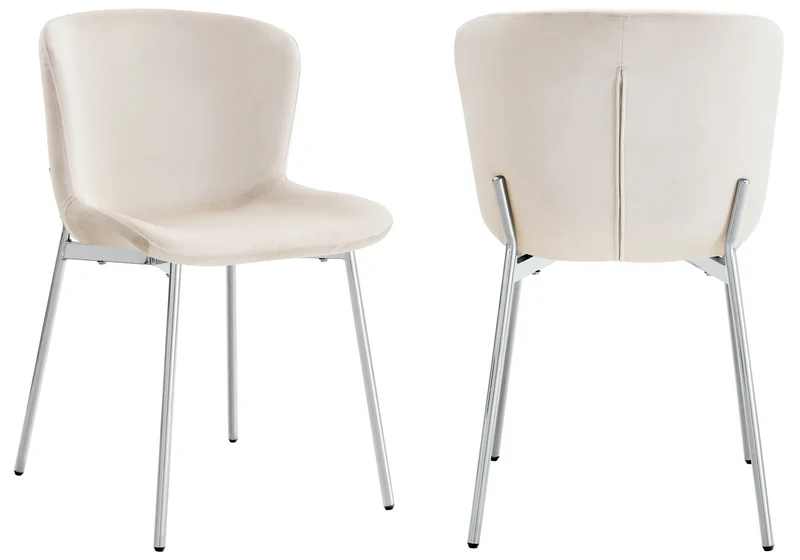 Chaise salle manger velours écru pieds chromé - Vesta x4