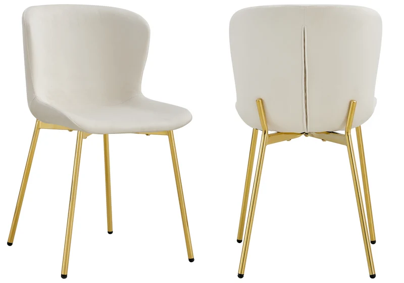 Chaise salle manger velours écru pieds doré - Vesta x4