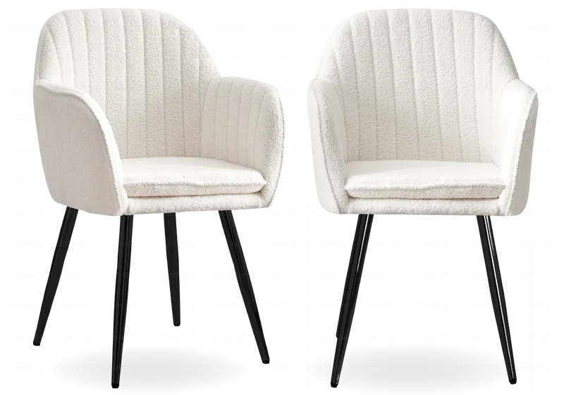 Chaise fauteuil bouclette blanc noir - Avas x2